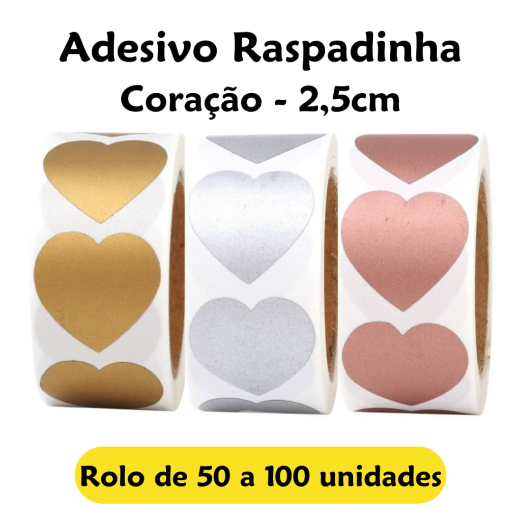 Adesivos Etiqueta Raspadinha  Coração 50 e 100 Unidades | Convite Brindes Cliente Casamento Revelação