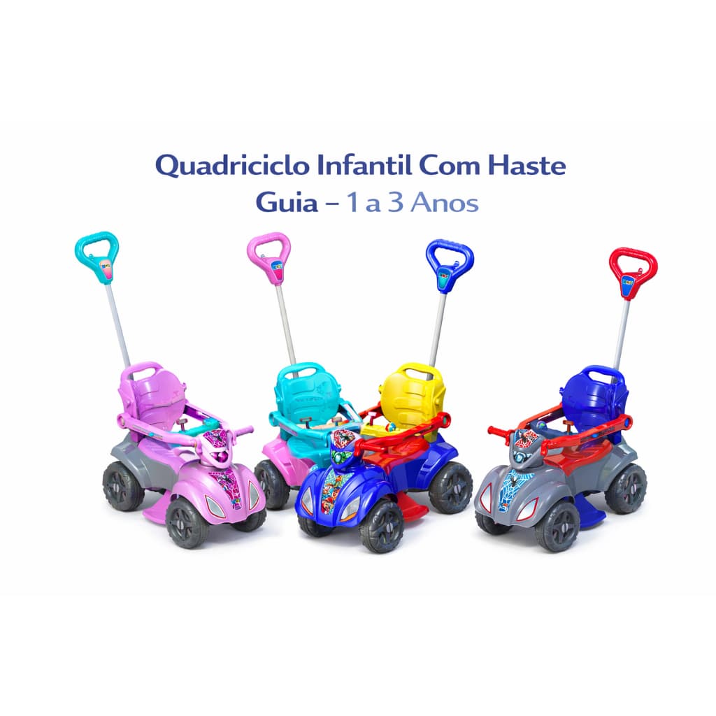 Quadriciclo Infantil Passeio Com Haste Guia Apoio Para Pés Proteção Lateral