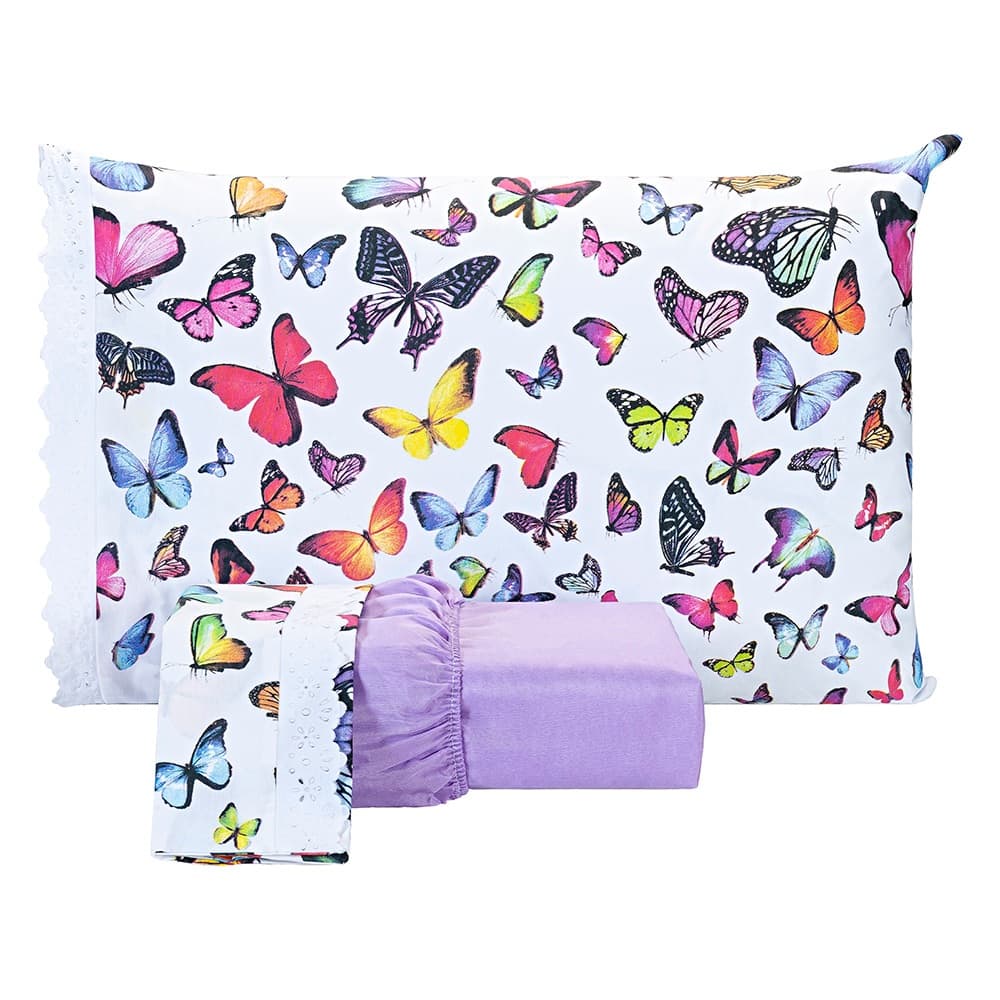 ✨🛏️ Jogo de Lençol Estampado com Lese 🌸🦋