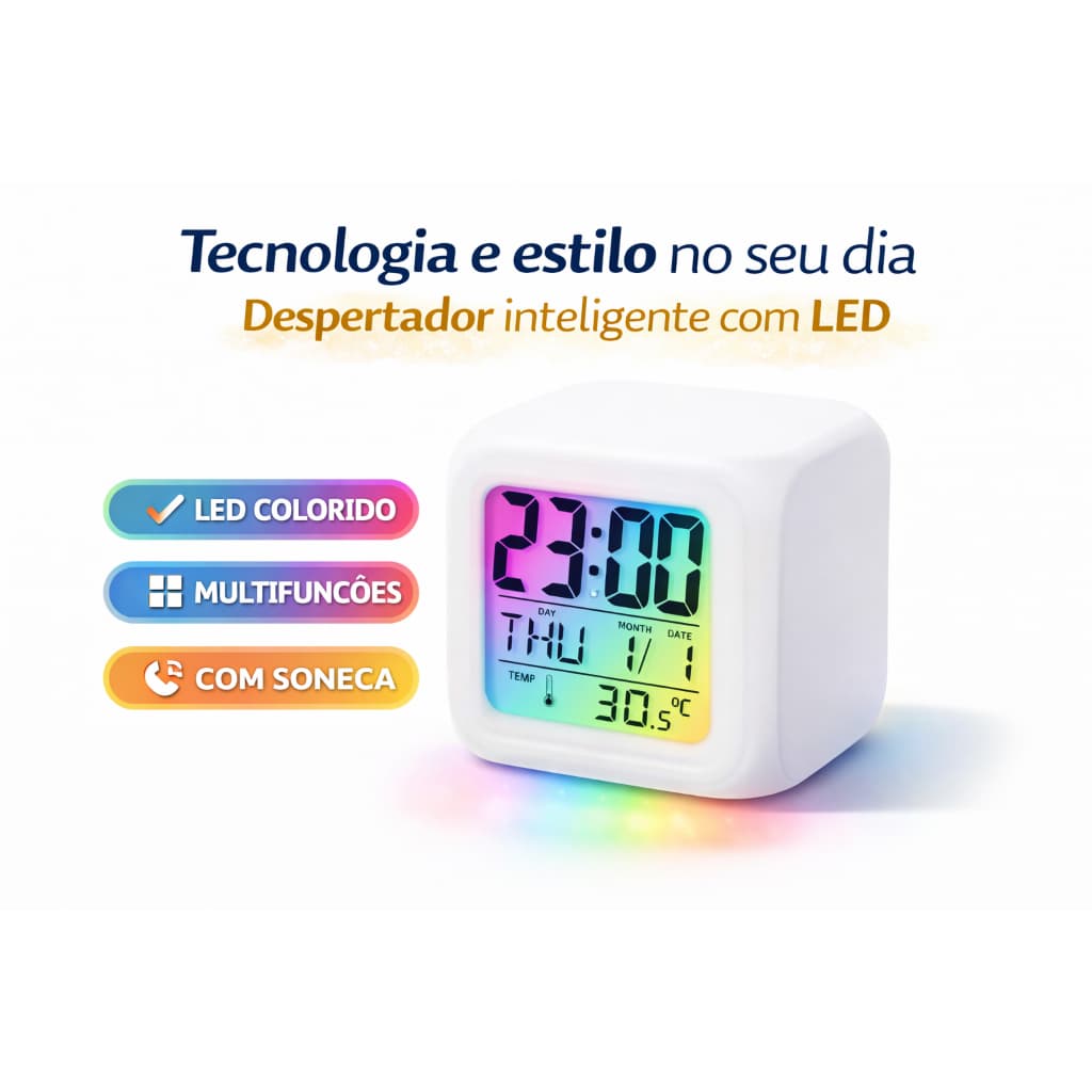 ⏰ Mini Relógio Despertador LED Com Data Temperatura E Soneca #Tech