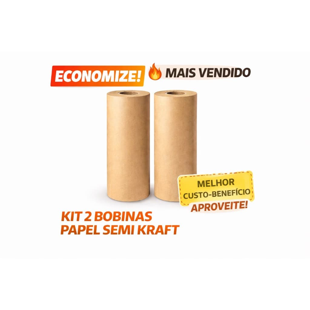 Kit 2 Bobinas Papel Semi Kraft 30 a 90cm x 50m  Mascaramento / Embalagem / Reciclável / Envio Imediato