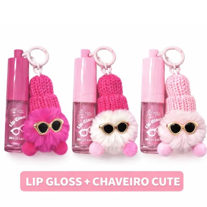 Lip Gloss Labial Chaveiro Pelúcia Pompom Estiloso febella lip gloss com Pompom