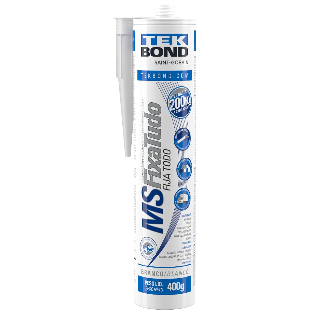 Adesivo MS Fixa Tudo Branco Tekbond 400g Cola Sem Furar Parede Adesivo Montagem Ultra Forte Multiuso Resistente Água