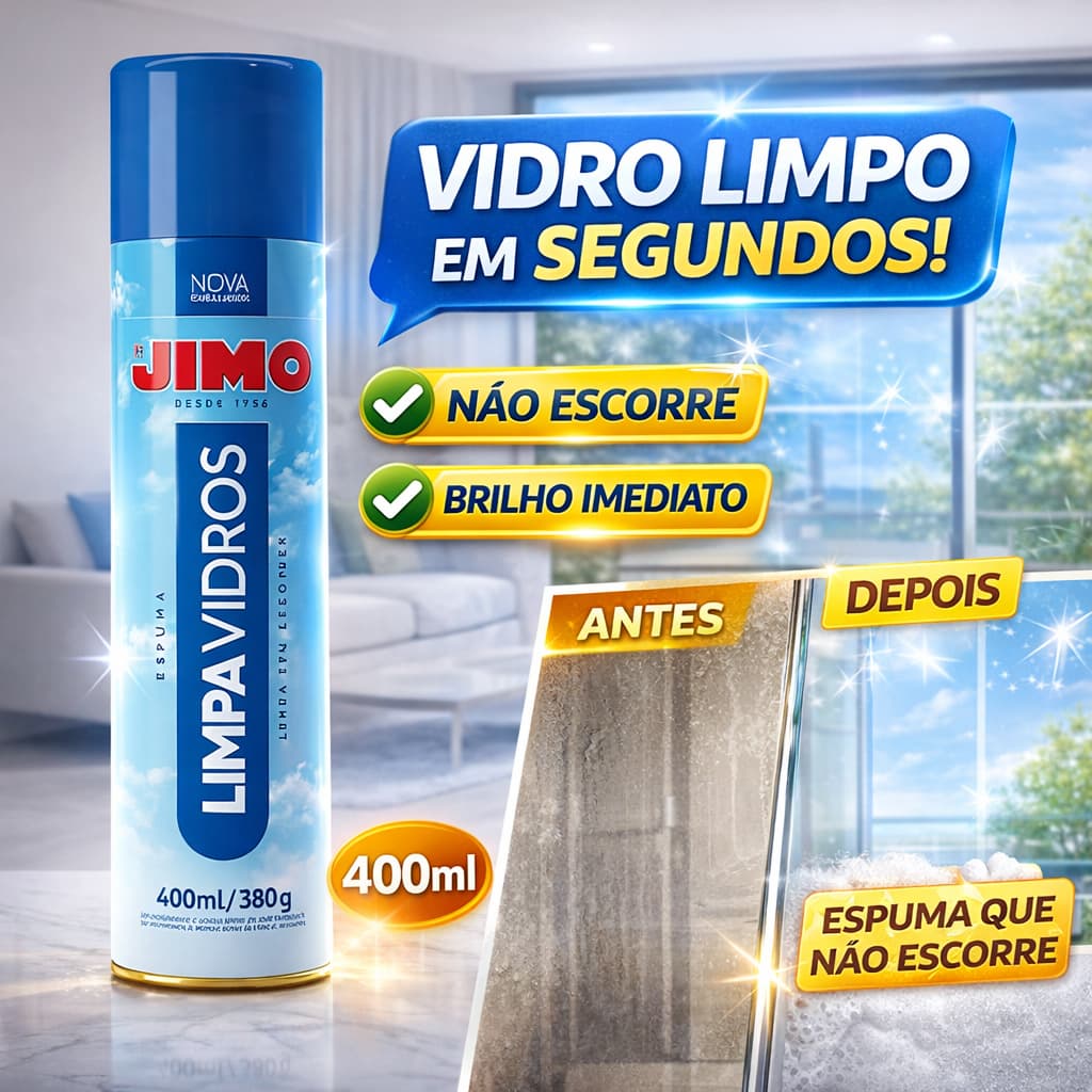 Jimo Limpa Vidros Spray Aerossol 400ml Espelhos Janelas Box Acrilico Cristais
