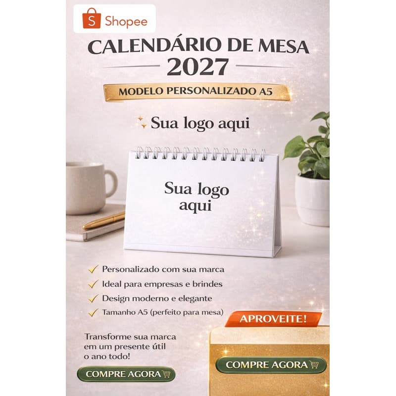 Calendário de Mesa 2027 -Personalizado A5 | Com Sua Logo | Moderno e Elegante