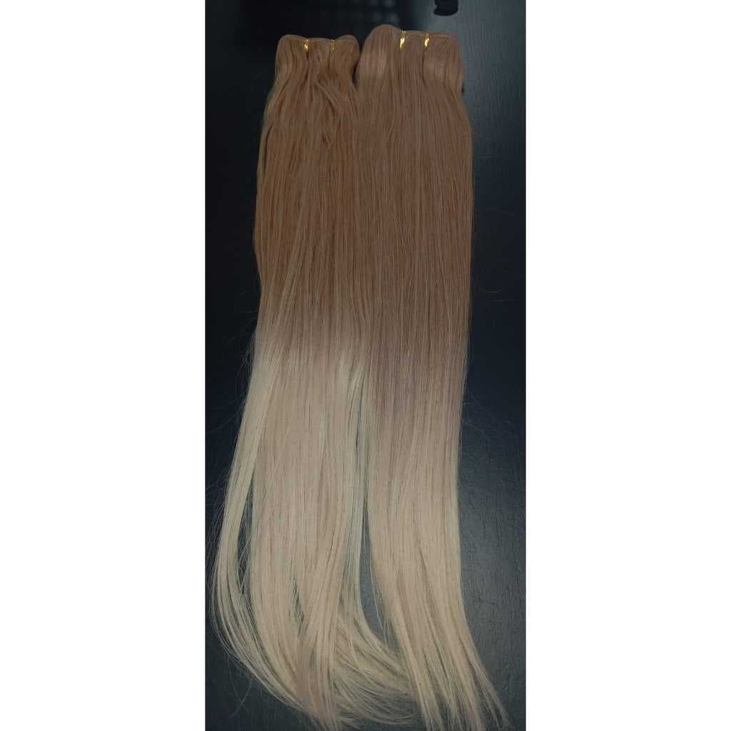 Aplique de Cabelo Liso Loiro Perola 100% Semi Humano em Fita Adesiva 50cm Fibra Russa Premium