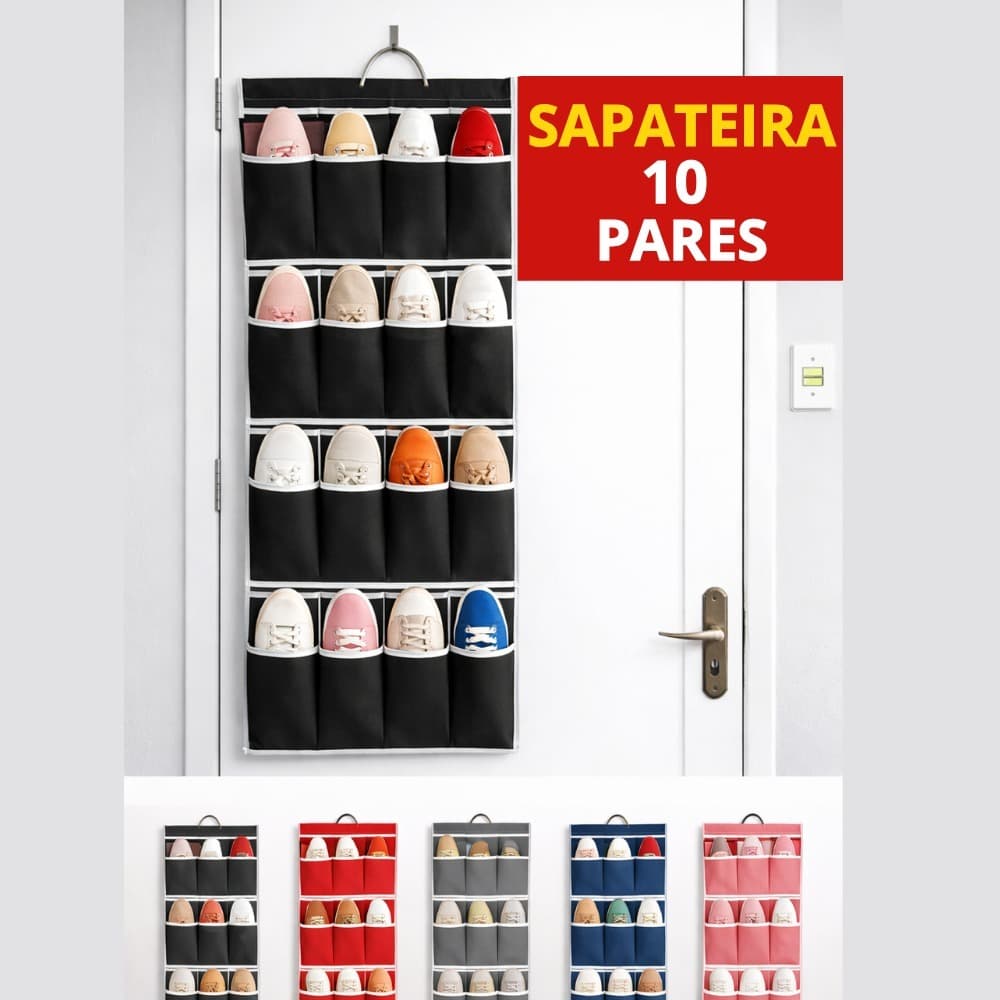 Sapateira Organizador de Sapatos Sandálias Tênis Pendurável Leve Para Porta Parede 10 Pares Cores