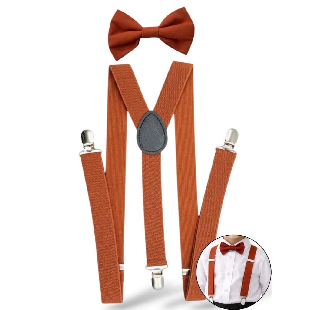 Kit Suspensório e Gravata Borboleta Terracota Ajustável Adulto para Padrinhos de Casamento e Noivo