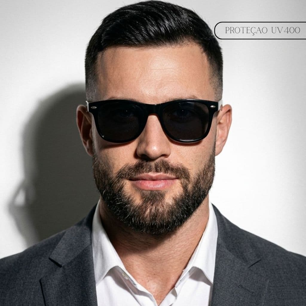 Óculos De Sol Escuro Preto Estiloso Qualidade Premium Moderno Tendência Quadrado Masculino