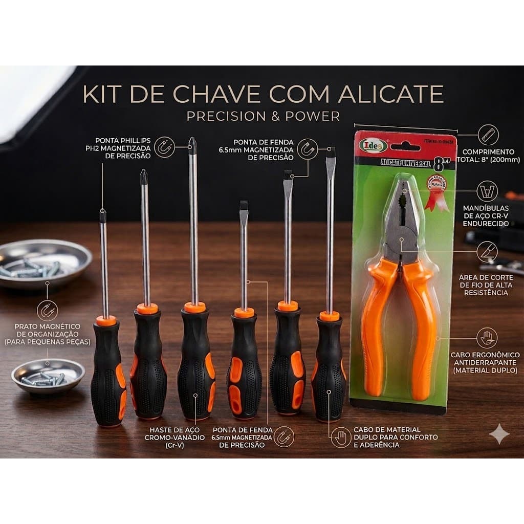Kit Ferramentas 7 Peças Chave Fenda e Alicate Universal