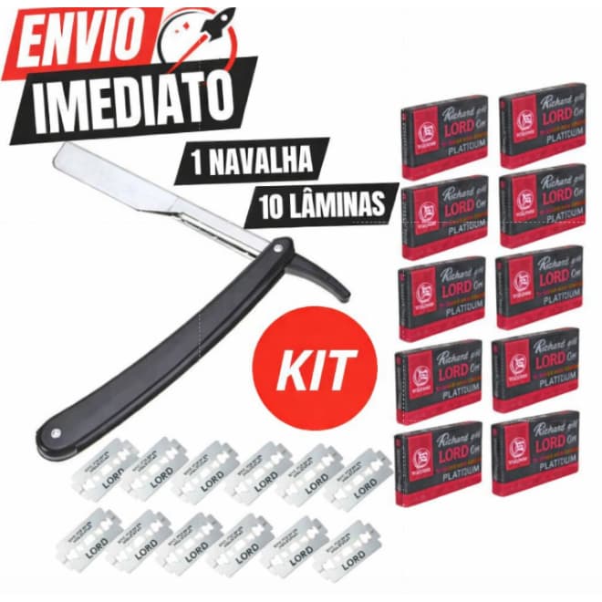 KIT Navalhete  + 10 Lâminas Cabo plástico Premium Leve Destreza Barbear Barbearia Cabeleireiro