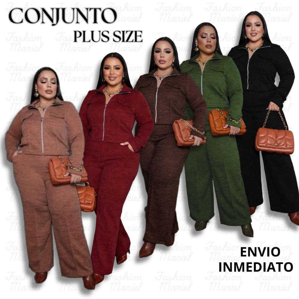 Conjunto Plus Size Feminino Confortável Blusa com Zíper e Calça Moda Inverno