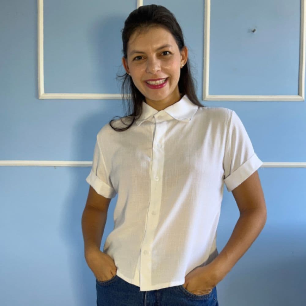Blusa Camisa Feminina com Manga Curta e Botões Branca
