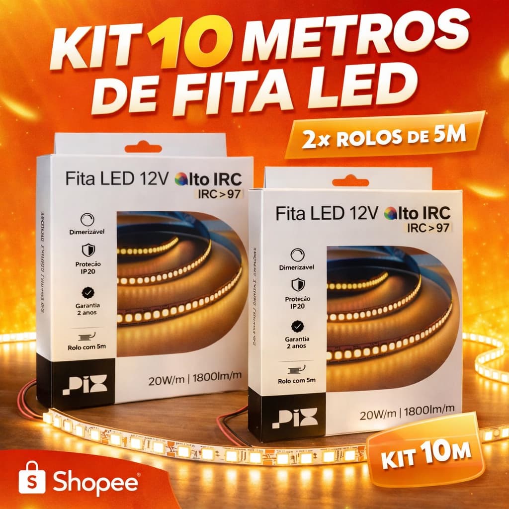 Kit 10m Fita LED Pix 20W 12V IRC>97 4000K 240LED/m Promoção FG Frete Grátis Iluminação Sanca Móveis
