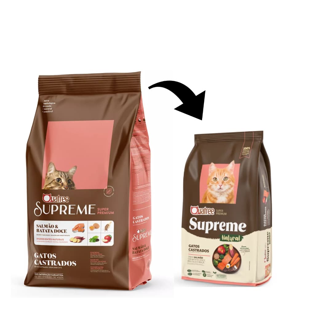 Ração Quatree Supreme Salmão e Batata Doce para Gatos Castrados Kits de até 3KG