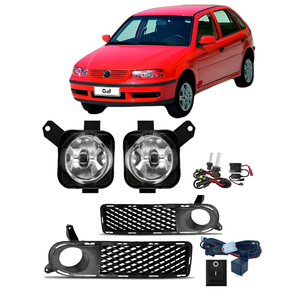 KIT  FAROL DE MILHA DO GOL G3 COM LAMP/ DE XENON  H3 +FAROL LENTE DE VIDRO 2000 2003