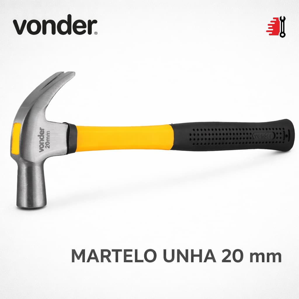Martelo Unha 20 mm Vonder Cabo De Fibra Ergonômico Construção E Carpintaria