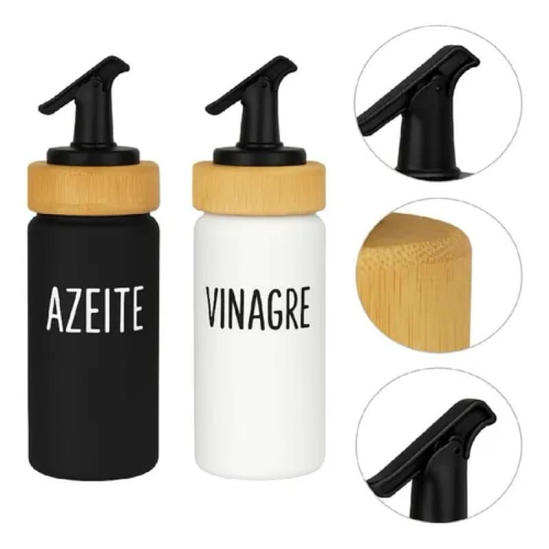 Galheteiro Azeite e Vinagre Vidro E Bambu 220ml