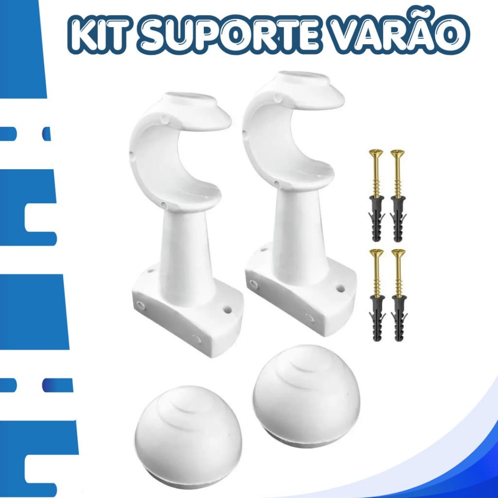 Kit Suporte Varão Cortina Alunes Completo Ponteira Bucha Parafuso28mm ou 19mm Branco