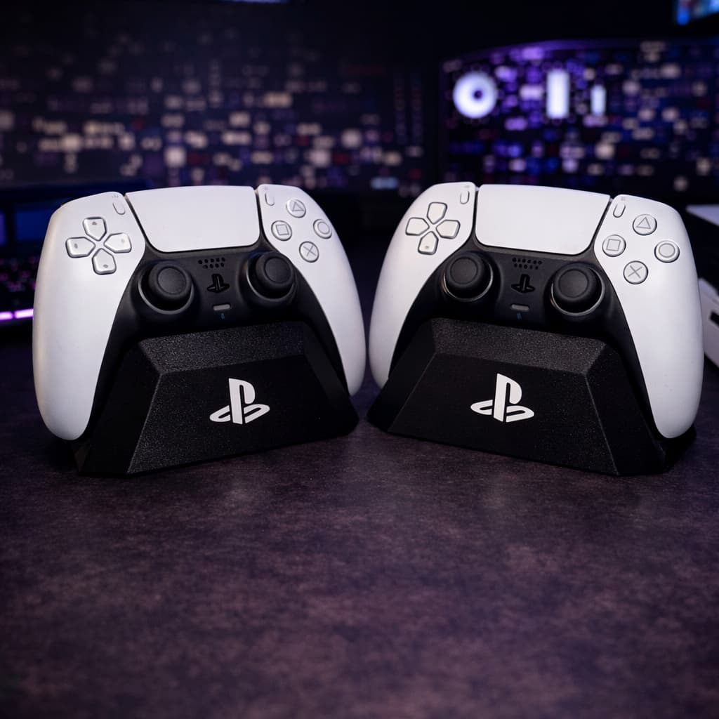 Suporte Controle PS5 Base Gamer Preto/Branco Stand DualSense Organizador Mesa PlayStation 5