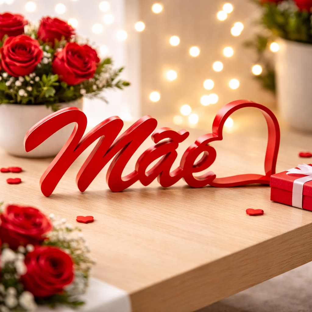 Enfeite Decorativo “Mãe” com Coração Dia Das Maes – Presente Delicado e Moderno