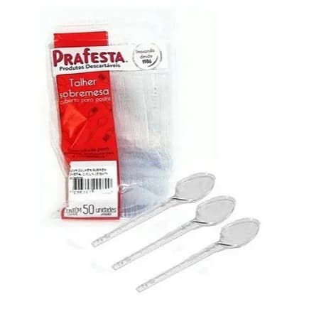 Colher Descartável para Sobremesa Cristal – Prafesta 100 unidades