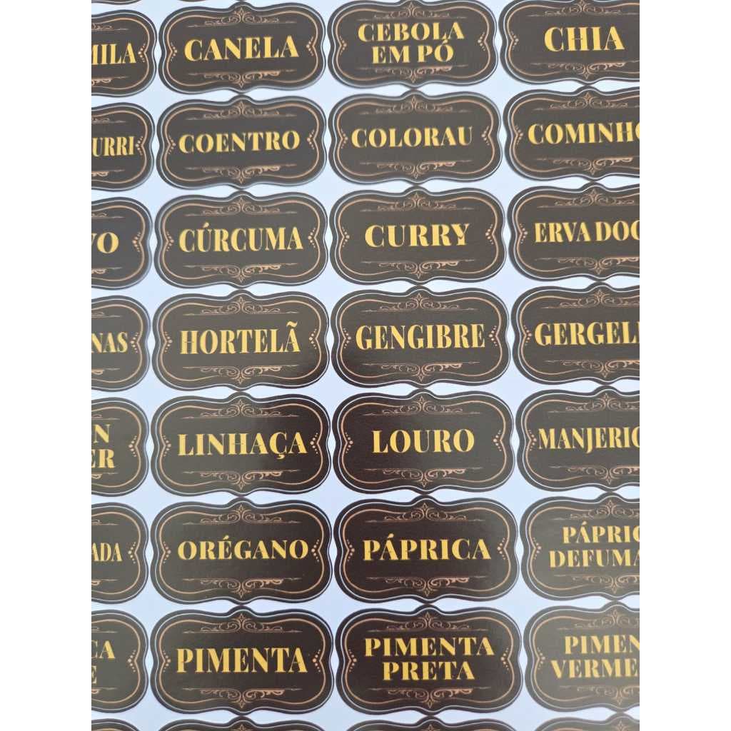 Kit de 57 adesivos para temperos de cozinha feitos em vinil de alta qualidade