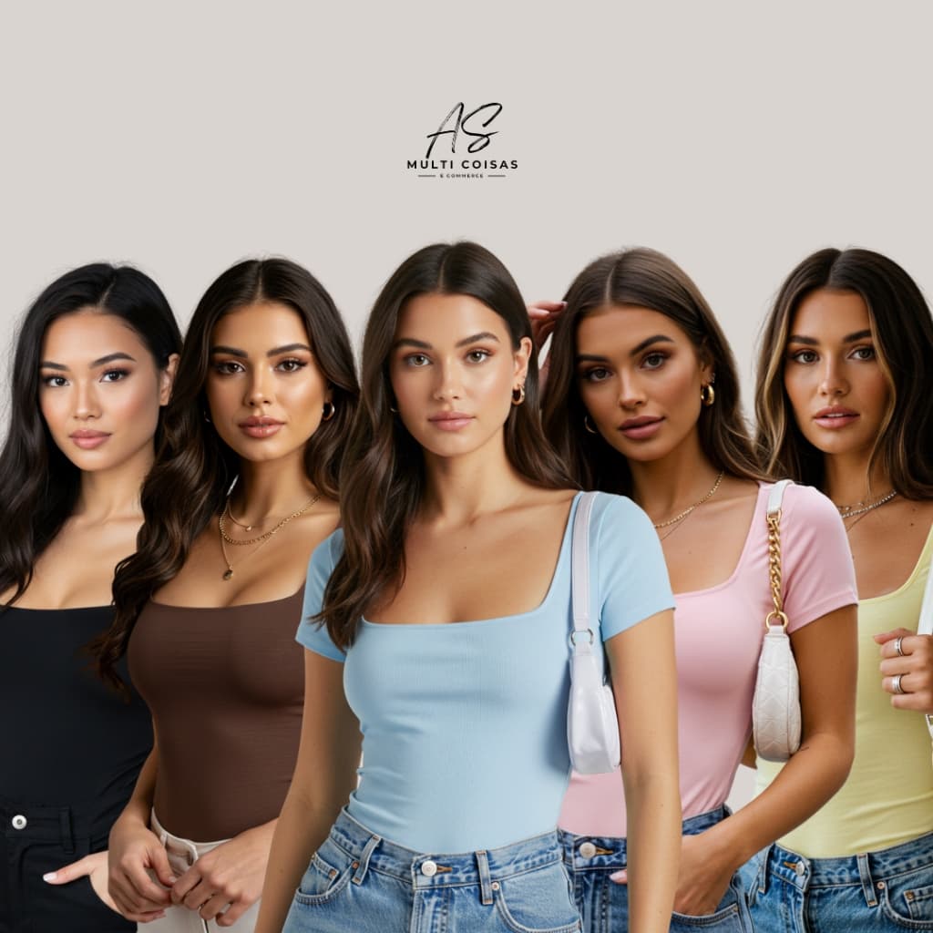Kit 2 Blusinha Baby Look - Casual Lisa Básica Tecido Suplex Moderna Dia a Dia Minimalista 2