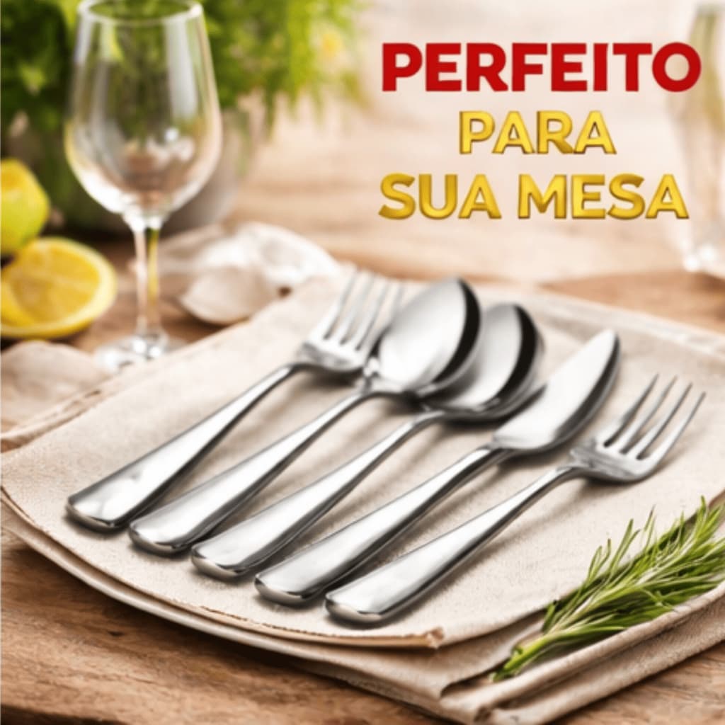 Jogo Completo de Talheres em Inox de Mesa e Sobremesa Kit Talheres Inox Completo