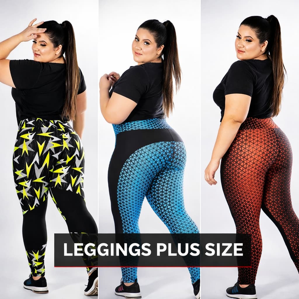 KIT 03 Calças Leggings Cós Alto PlusSize Femininas Estampadas E Diferentes (Estampas Sortida)
