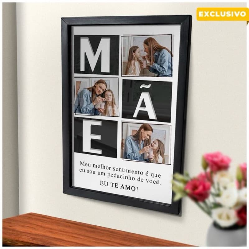 Presente Dia das Mães Personalizado – Quadro com Foto em Vidro A4 | Lembrança Emocionante para Mãe