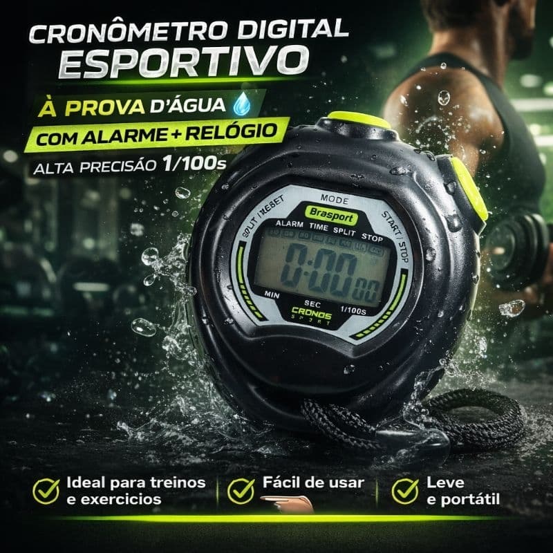 Relógio Cronômetro Esportivo Digital De Mão Alarme Bussola Preto