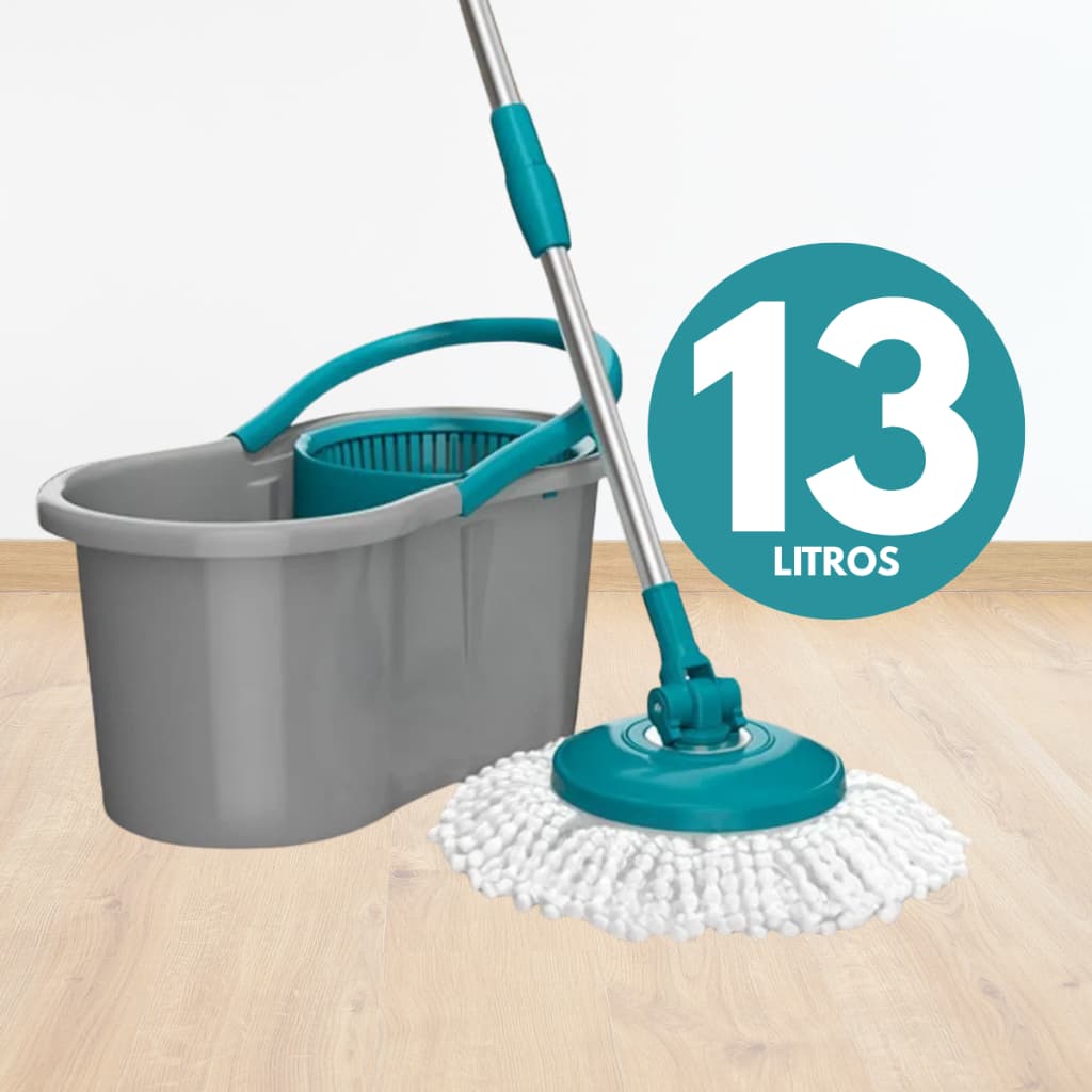 Mop Giratório 13 Litros Esfregão com Cabo Inóx Regulável