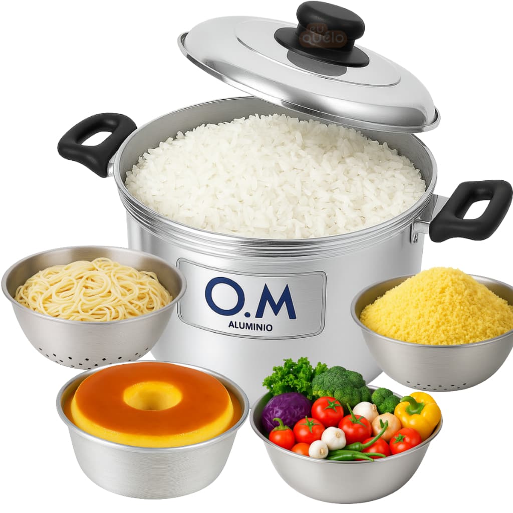 Panela 5 em 1 Multiuso c/ 2 Formas Faz Pudim Legumes no Vapor Cuscuzeira Escorredor de Macarrão