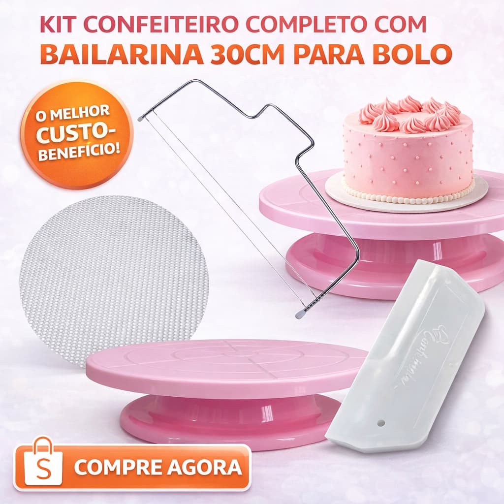 Kit Completo para Confeitaria Profissional Bailarina Giratória Raspador Nivelador Tapete