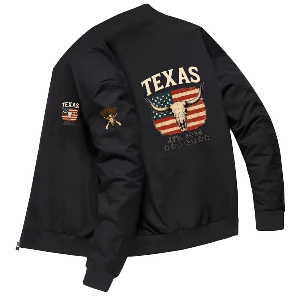 Jaqueta Bomber Estampada Esportes Casual Texas USA Flag Bandeira Cowboy Country Bull Skull Caveira