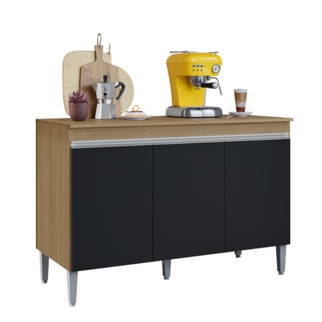 Balcão Armário Gabinete Manu 120 cm 3 portas C/ Tampo MDP - AJL Móveis