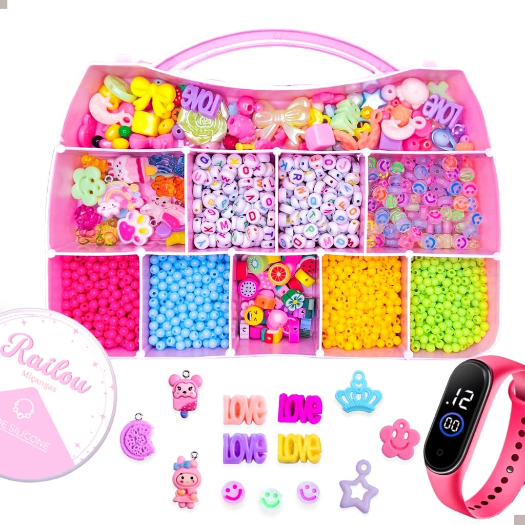 Kit Para Fazer Pulseiras 4100 Pçs Miçangas Infantil p/ Montar Bijuteria Pulseira Colorida + Silicone