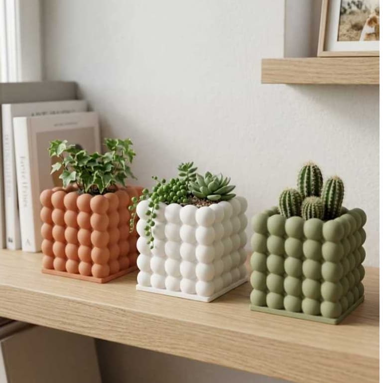 Vaso Decorativo Bubble Quadrado para Suculentas | Moderno Minimalista | Decoração Casa