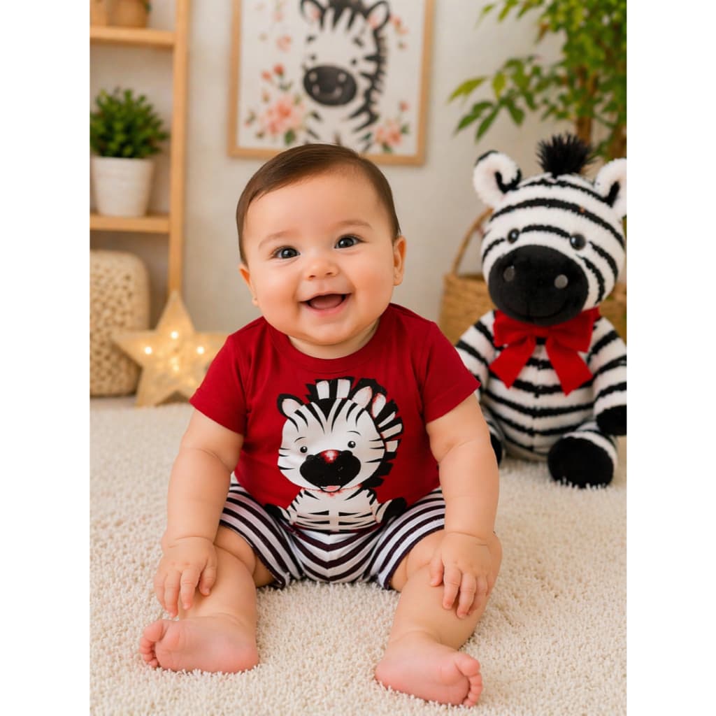 Conjunto Bebê Recém-Nascido – Camiseta + Short Estampado Fofo, Leve e Confortável