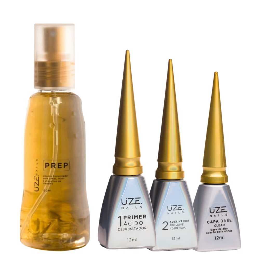 Uze Nails kit Anti infiltração Primer Adesivador Capa Base Clear Prep 120ml - Alongamento sem Descolamento