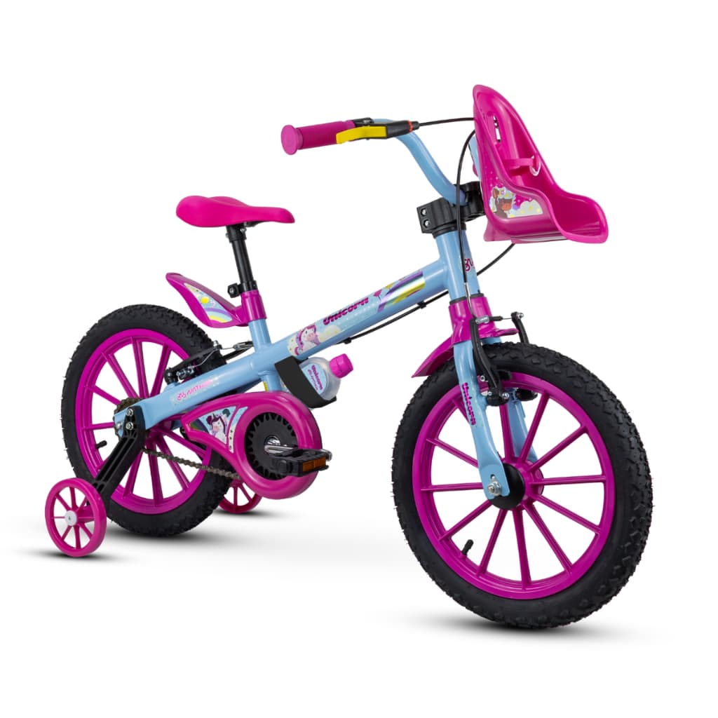 Bicicleta Infantil 5 a 8 Anos Unicórnio Aro 16 Bike Com Rodinhas Nathor
