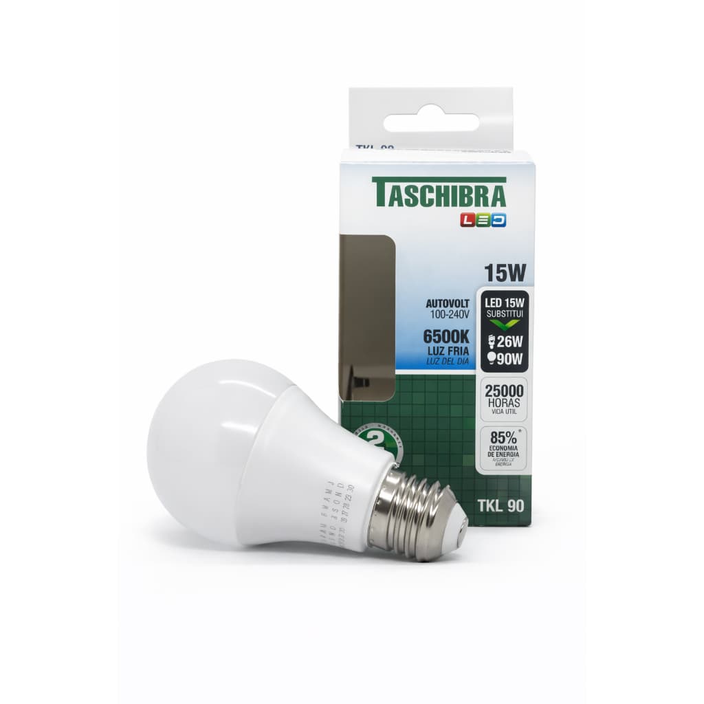 LED LUZ BRANCA LAMPADA 15W 6500K BIVOLT TASCHIBRA