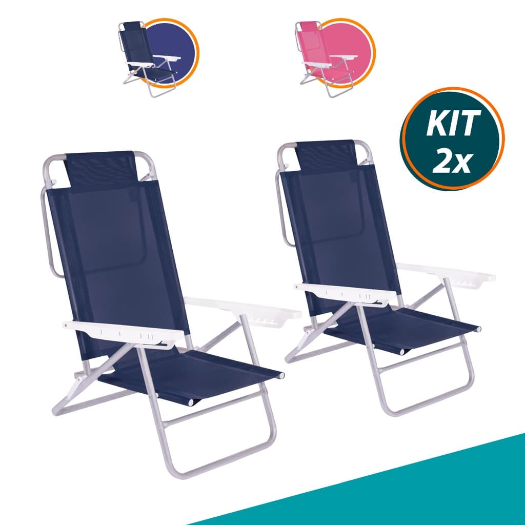 Kit 2 Cadeira Summer Para Praia Mor Dobrável Leve Confortável Piscina Camping