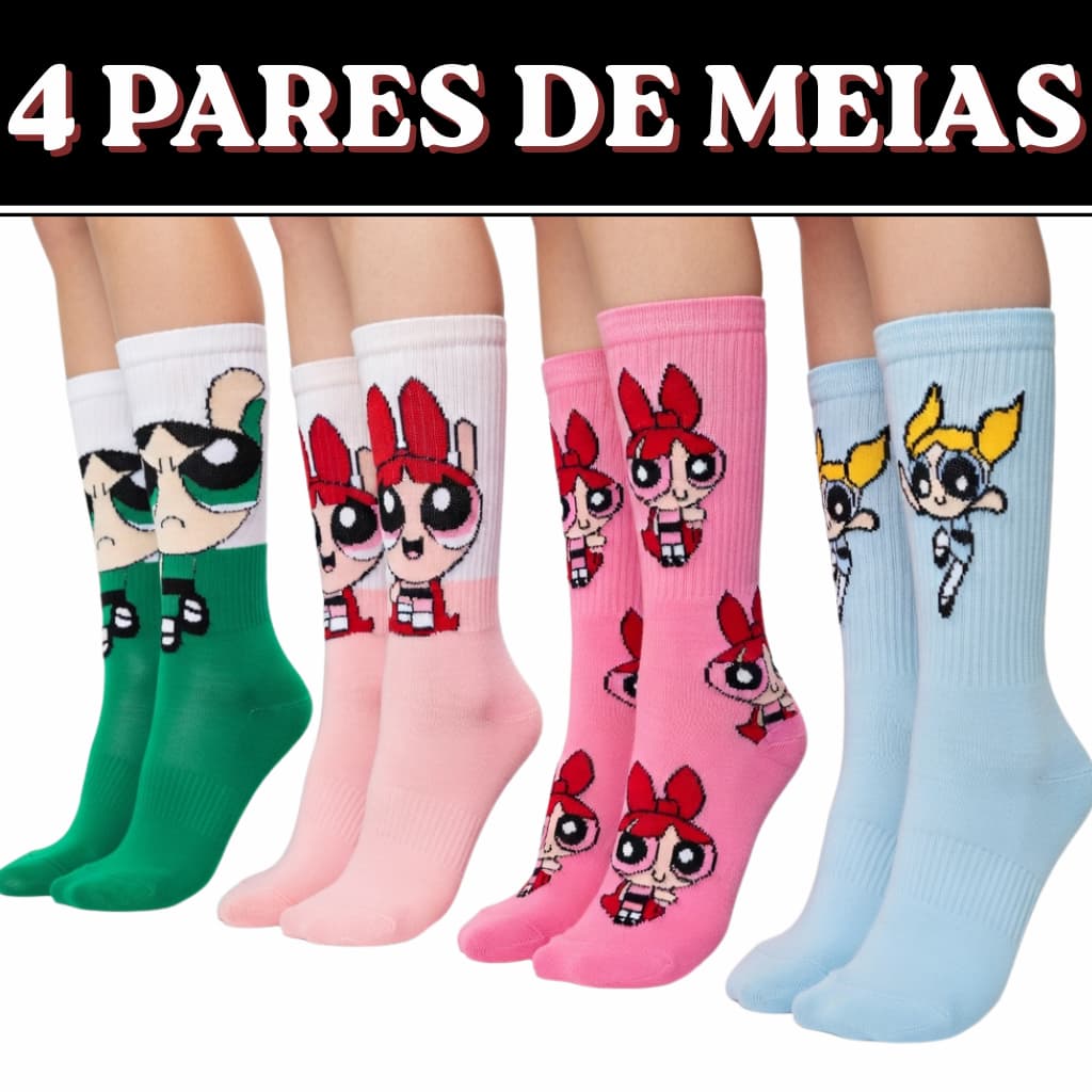 🧦KIT 4 PARES DE MEIAS DIVERTIDAS | PERSONAGENS | ADULTO- INFANTIL | ATÉ PANTURRILHA💥ALGODÃO-CONFORTO