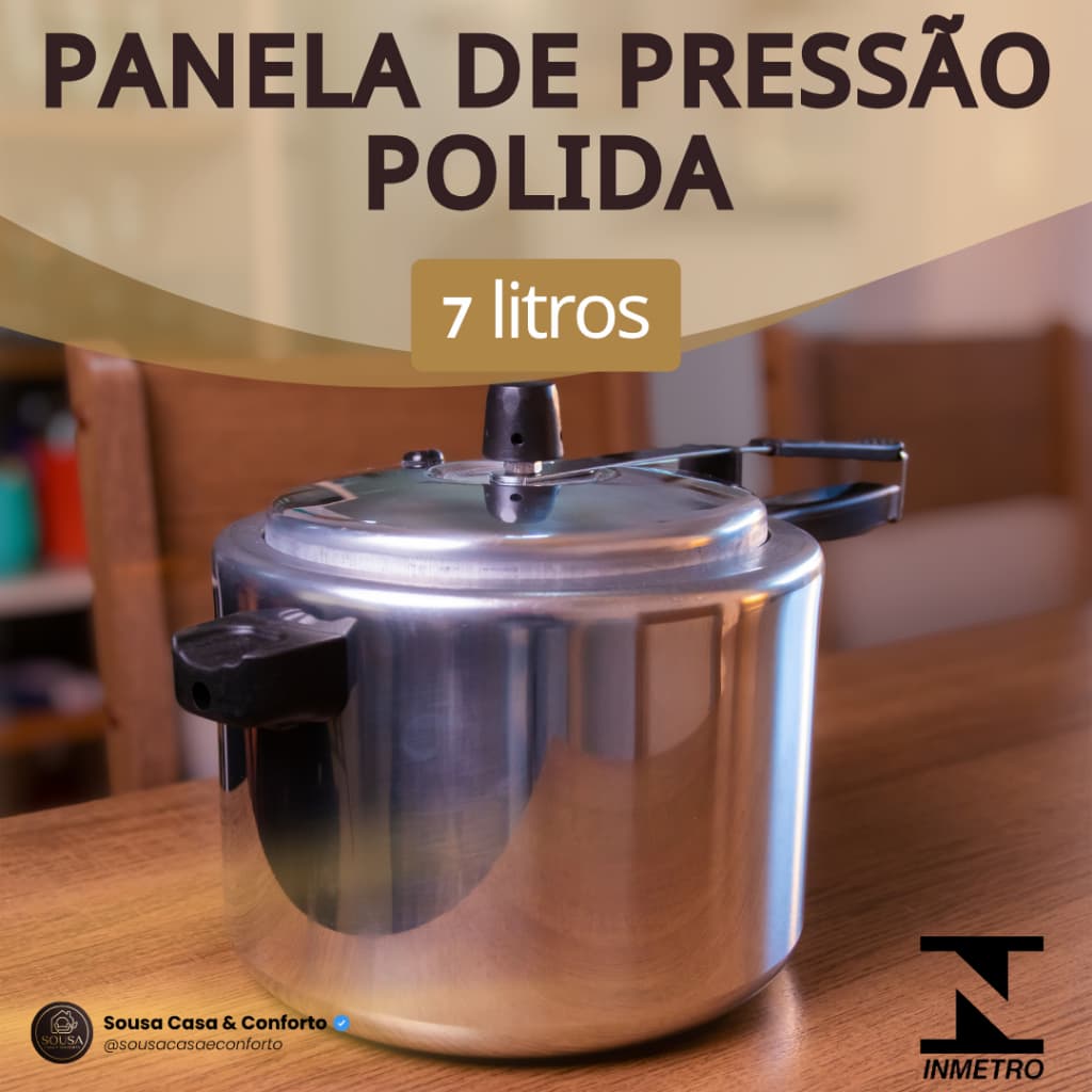 Panela de Pressão 7 Litros Alumínio Polida – Fechamento Interno Resistente Seguro - Selo do INMETRO