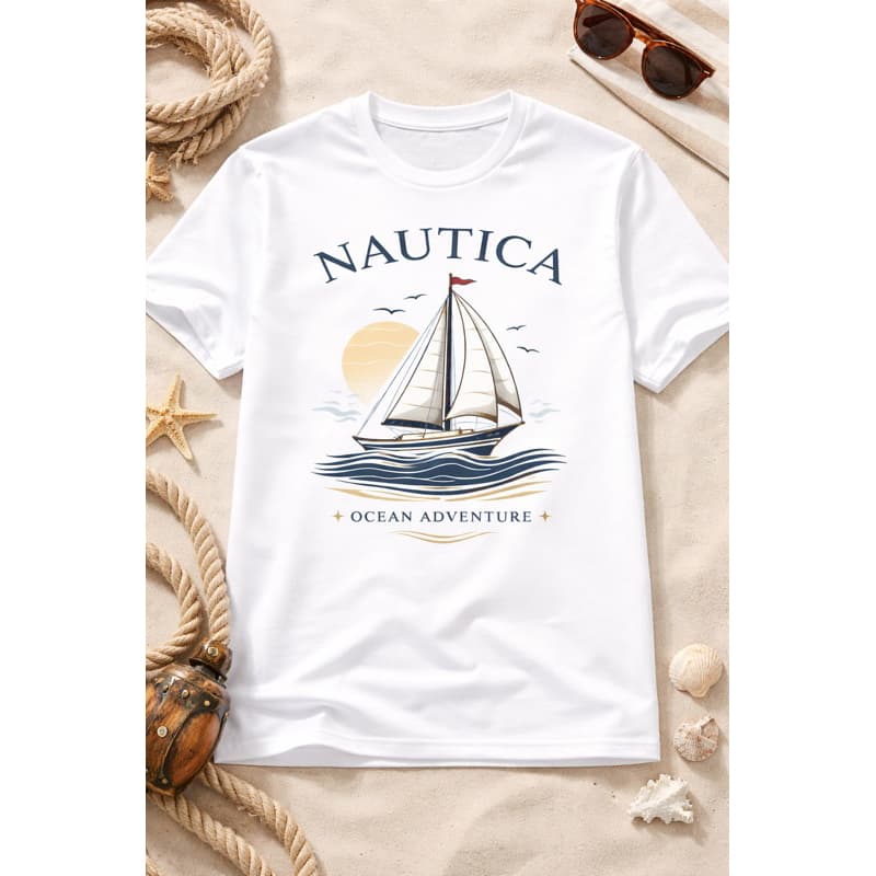 👉 Camiseta Masculina Estampa Estilo  Náutico Barco 100% Algodão Confortavel Moda Casual Basica