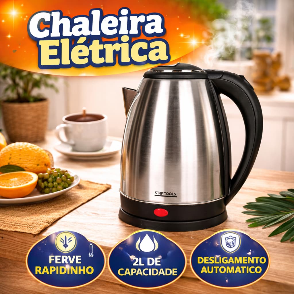 Chaleira Eletrica Inox 2 Litros 220V / 127V Aquecimento Rapido Capacidade Moderna