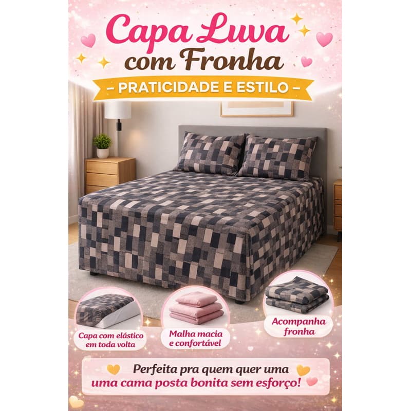 PROTETOR CAPA LUVA CASAL QUEEN C/FRONHAS
