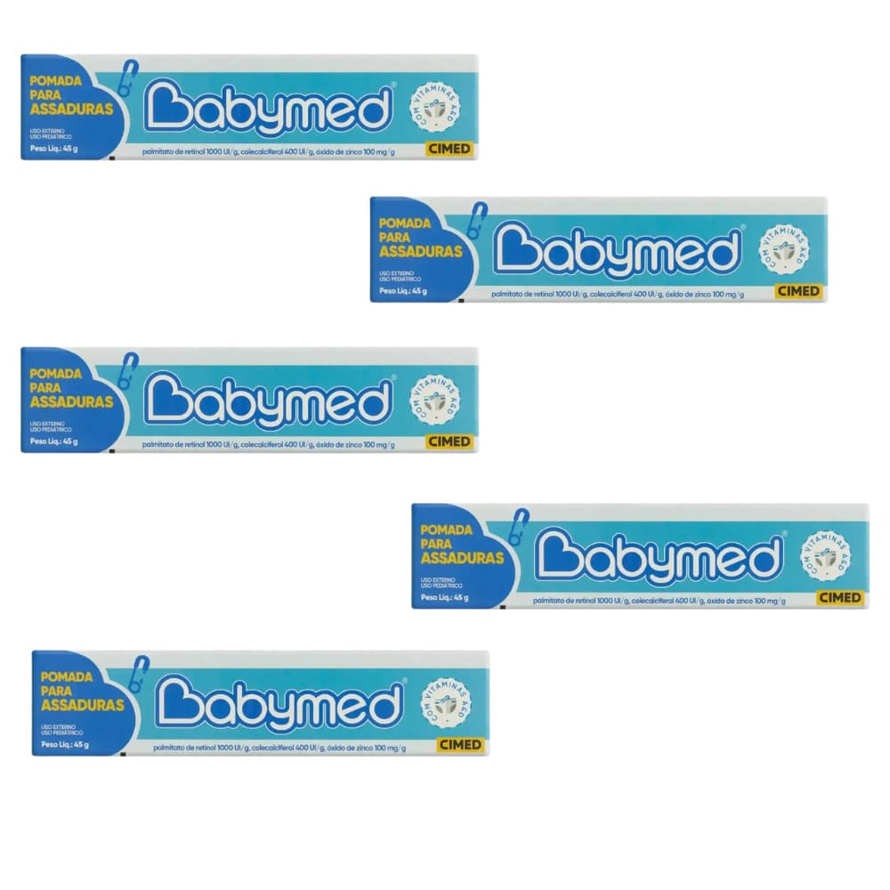 Kit com 5 Pomadas Para Prevenção De Assaduras Babymed Azul 45g